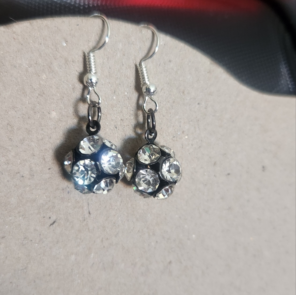 Silver Tone Hook Rhinestone Ball Dangle Earrings Tony Alexander Jewelry